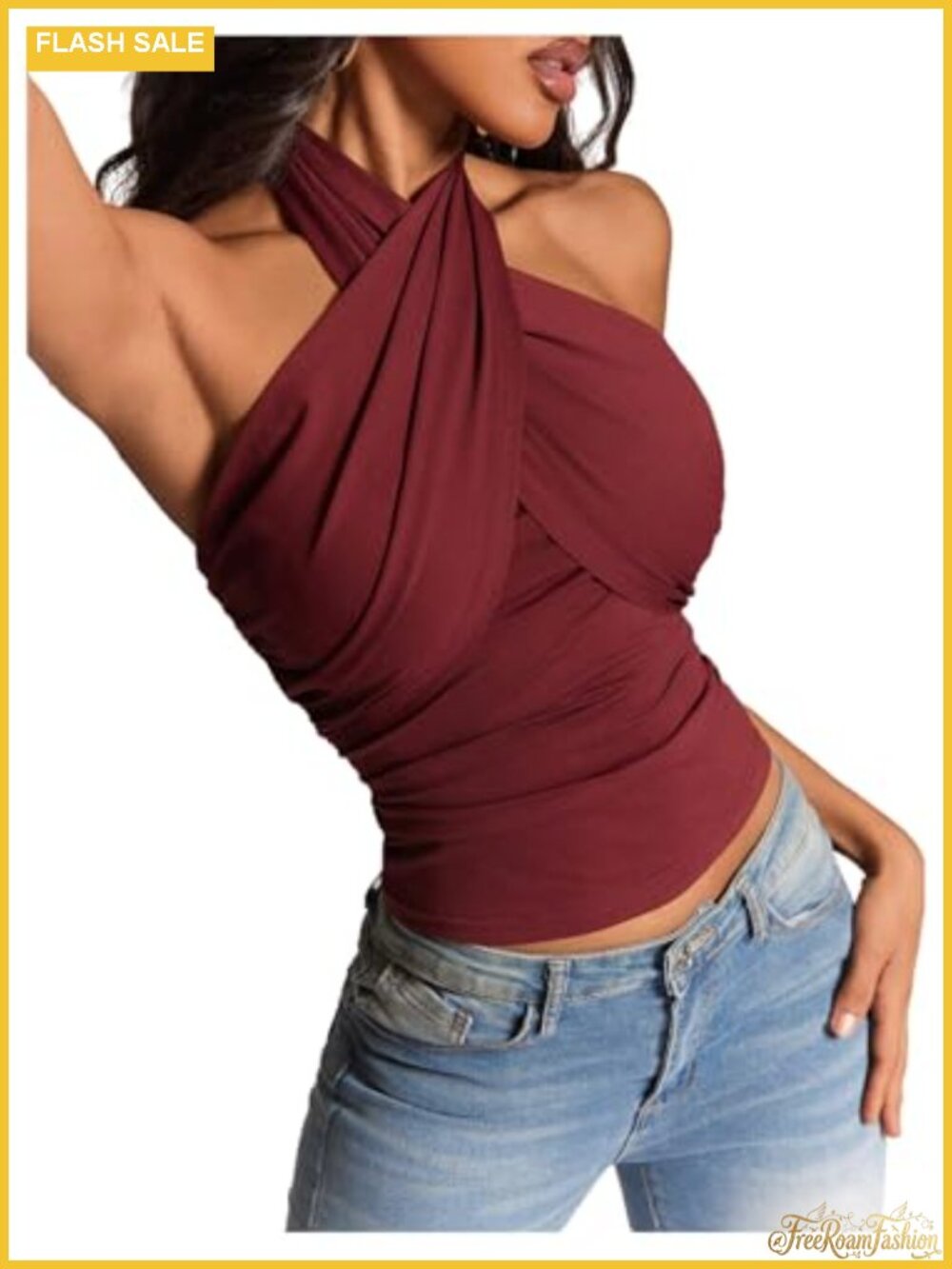 Y2K Criss Cross Halter Crop Top Sleeveless Slim Fit Party